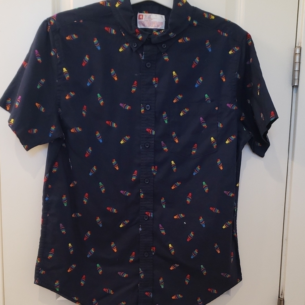 Target Blue Casual Button Down Shirt with Whimsical Design